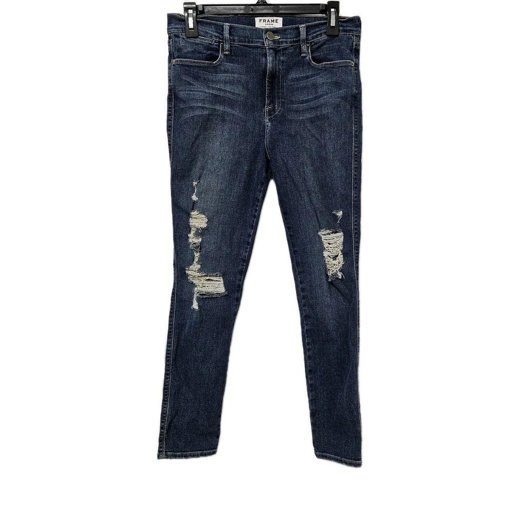 Frame‎ Le High Skinny Denim Jeans Womens 31 Blue Distressed Ripped Dark Wash